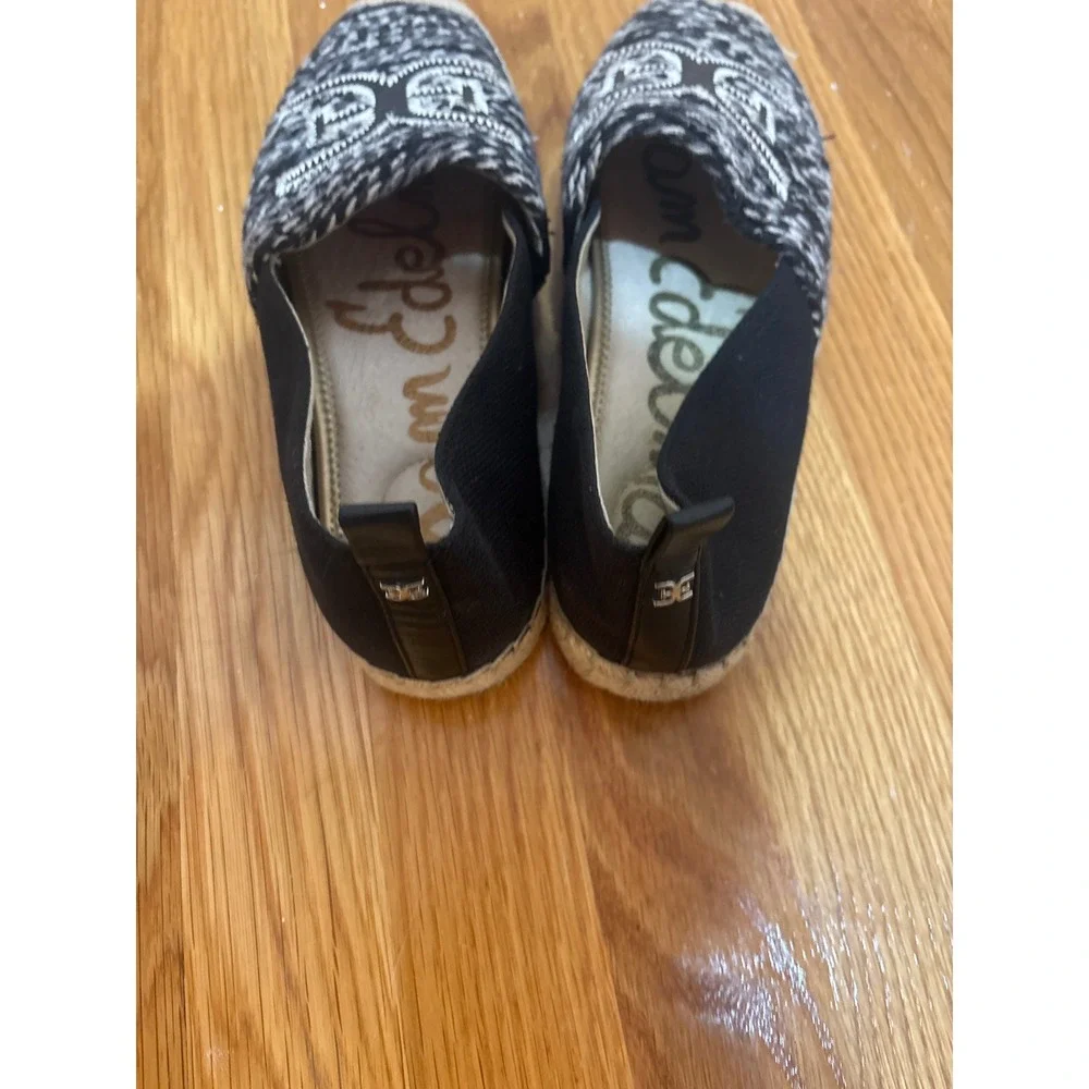 Sam Edelman Cayla Espadrille Flats Black White Woven‎ Slip On Shoes Size 10